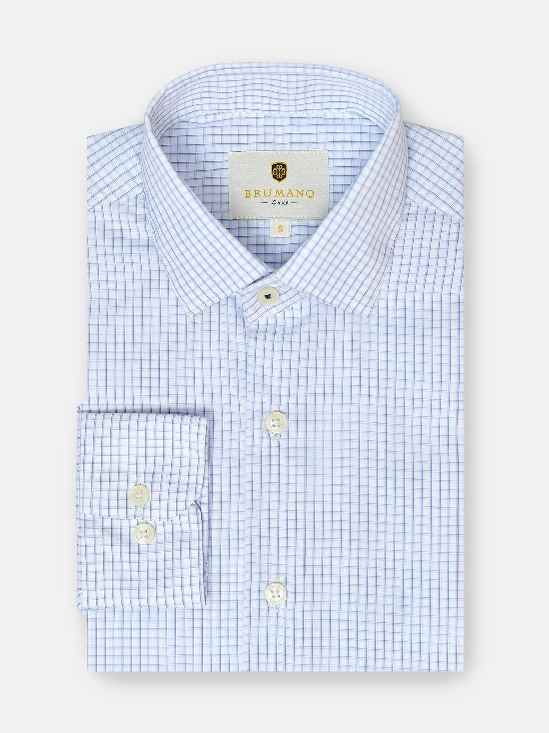 Brumano Ready To Wear Shirts Men 1 Piece Cotton Blue Formal Checkered Shirt Luxe 0-32-025-1128 - Summer Collection