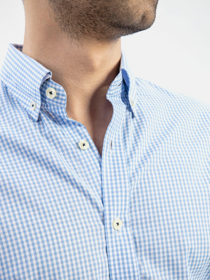 Brumano Ready To Wear Shirts Men 1 Piece Cotton Blue Gingham Button Down Shirt 0-31-024-5091 - Summer Collection