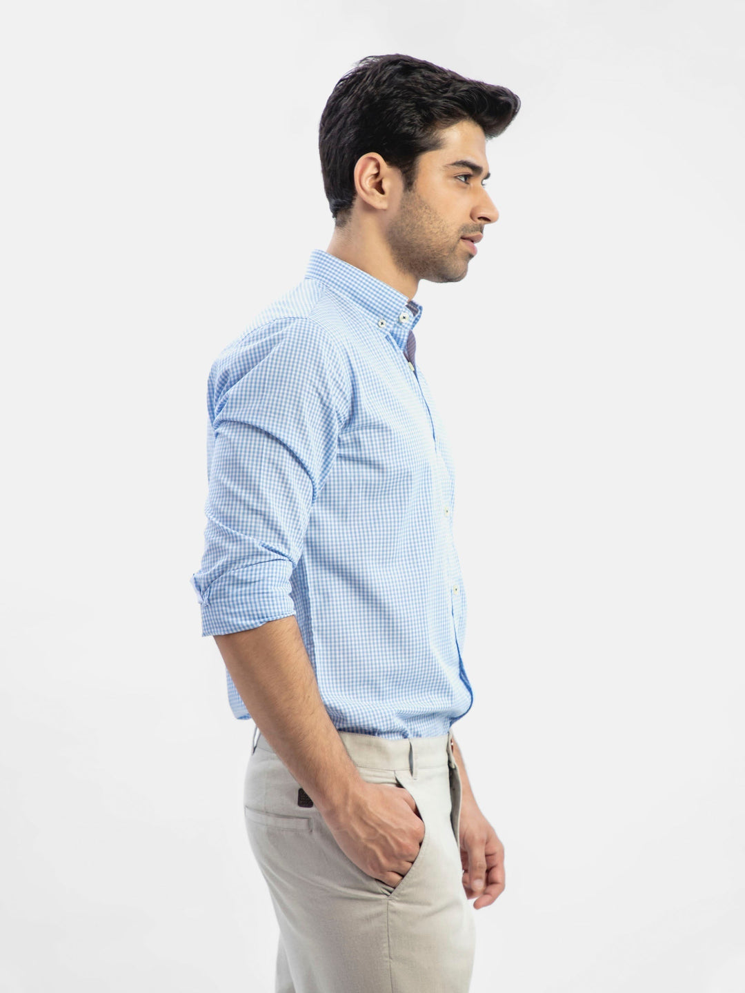 Brumano Ready To Wear Shirts Men 1 Piece Cotton Blue Gingham Button Down Shirt 0-31-024-5091 - Summer Collection