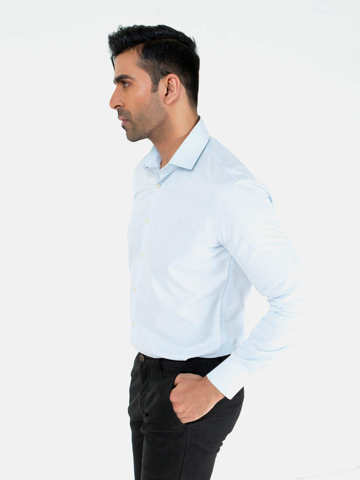 Brumano Ready To Wear Solids Cotton 1 Piece Men Blue Jacquard Patterned Silk Shirt 0-32-023-1657 - Winter Collection