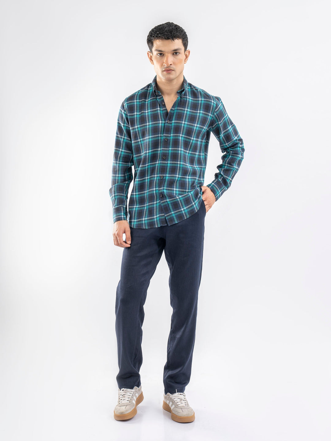 Brumano Ready To Wear Shirts Men 1 Piece Cotton Blue Light Weight Checkered Shirt 0-31-025-3963 - Summer Collection