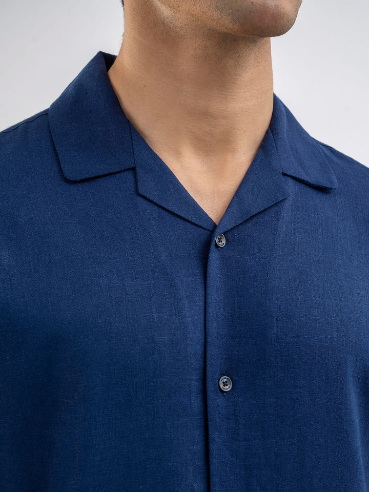 Brumano Ready To Wear Shirts Men 1 Piece Cotton Blue Linen Blended Half Sleeve Cuban Collar Shirt 0-33-025-4236 - Summer Collection