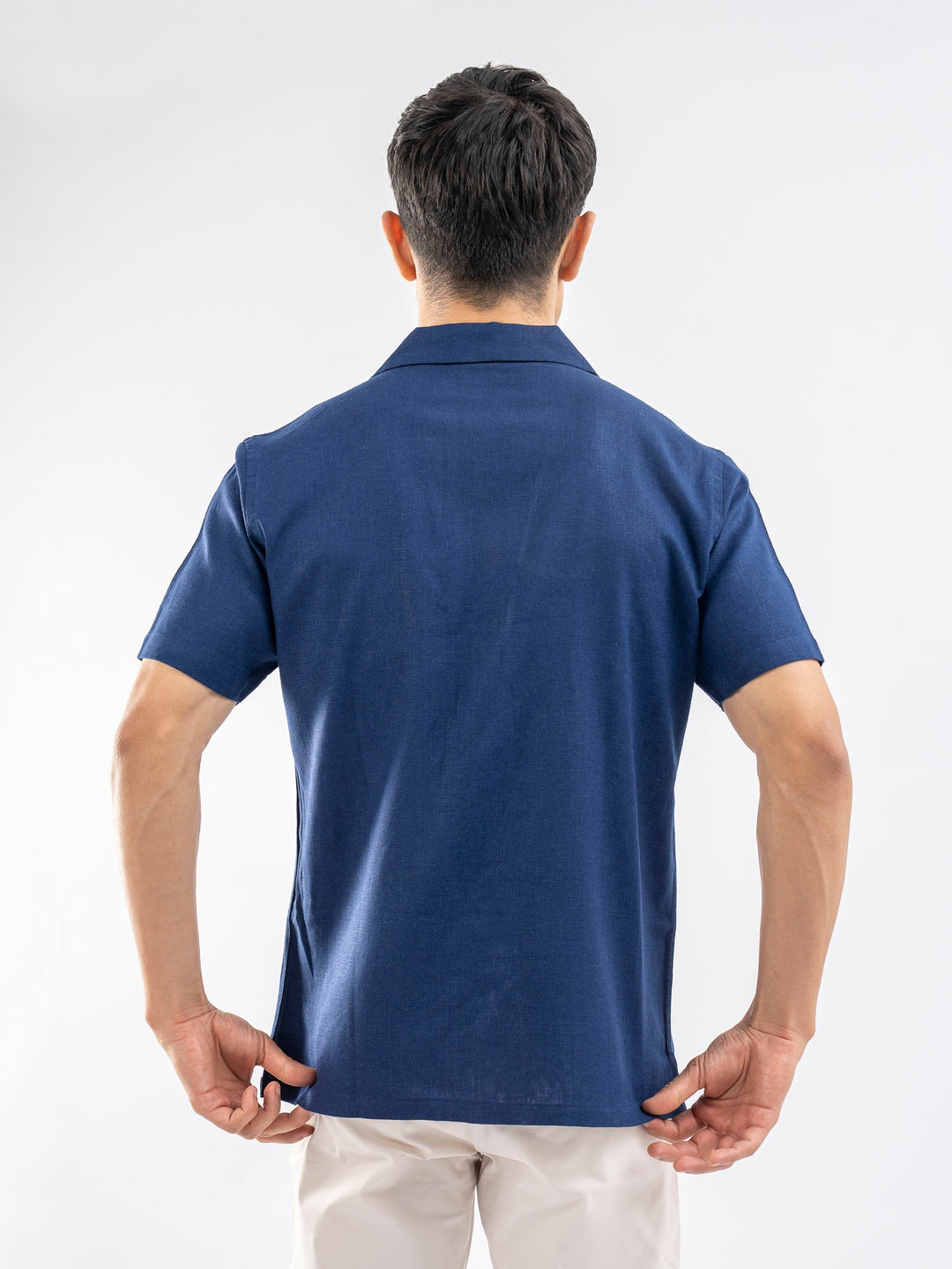 Brumano Ready To Wear Shirts Men 1 Piece Cotton Blue Linen Blended Half Sleeve Cuban Collar Shirt 0-33-025-4236 - Summer Collection