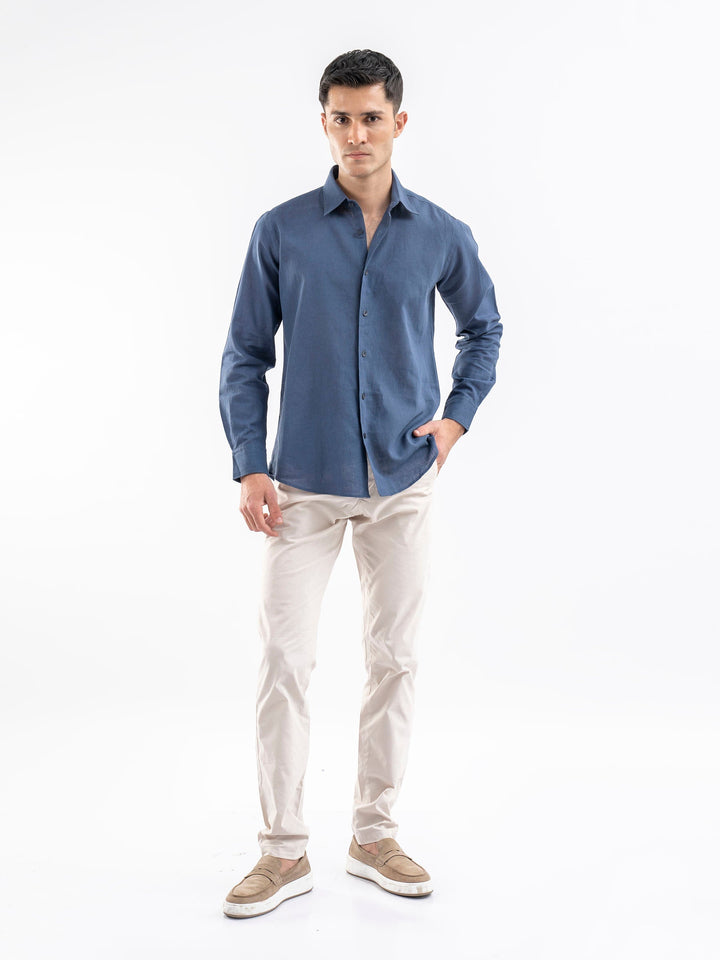 Brumano Ready To Wear Shirts Men 1 Piece Cotton Blue Airy Linen Blended Shirt 0-31-025-4119 - Summer Collection
