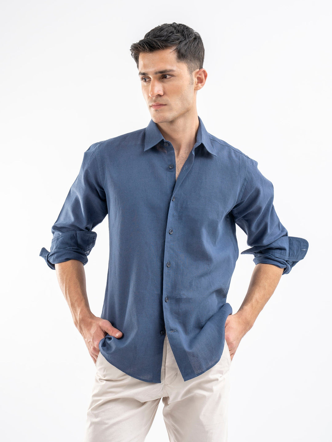 Brumano Ready To Wear Shirts Men 1 Piece Cotton Blue Airy Linen Blended Shirt 0-31-025-4119 - Summer Collection