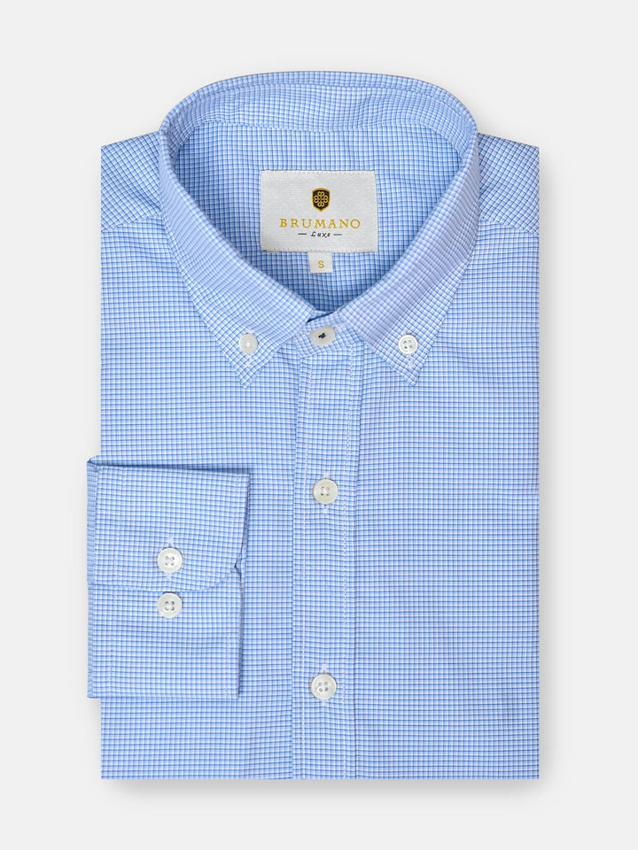Brumano Ready To Wear Shirts Men 1 Piece Cotton Blue Micro Gingham Button Down Shirt Luxe 0-32-025-1120 - Summer Collection