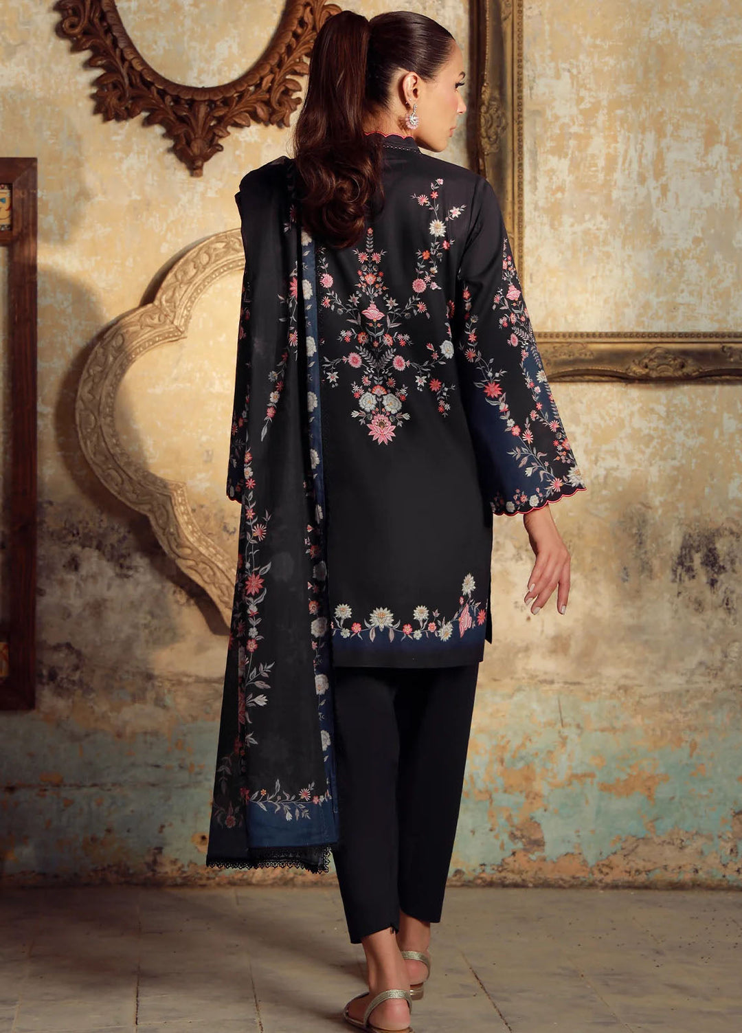 Elara by Sahar Unstitched Printed 3 Piece Cambric SHR25EP Blue Noir Bloom - Casual Collection