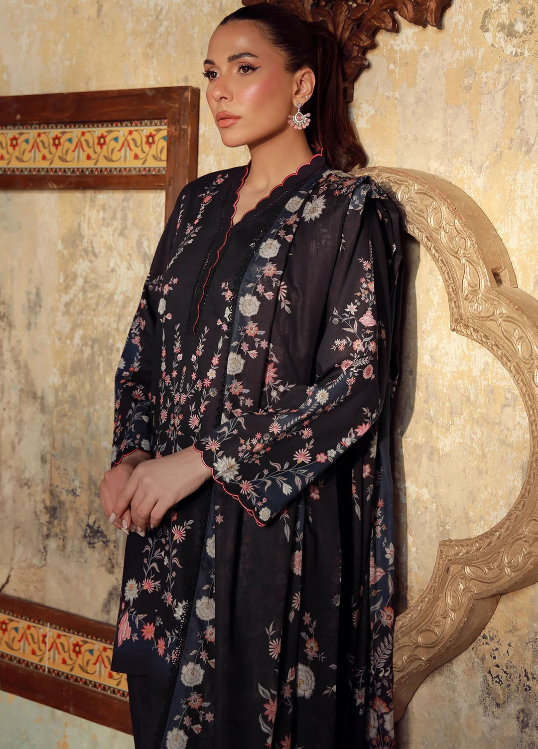 Elara by Sahar Embroidered Cambric Suits Unstitched 3 Piece SHR25EP Blue Noir Bloom - Winter Collection