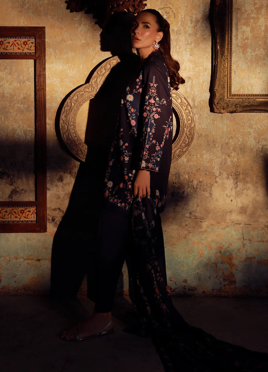 Elara by Sahar Embroidered Cambric Suits Unstitched 3 Piece SHR25EP Blue Noir Bloom - Winter Collection
