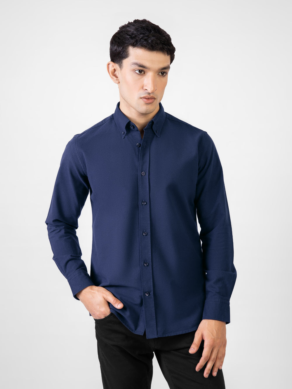 Brumano Mens RTW Solids Cotton Shirt Blue Oxford Button Casual Collection