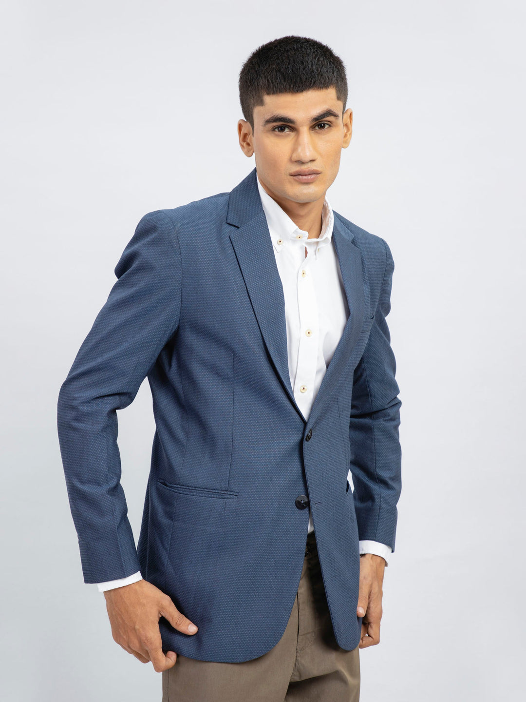 Brumano Mens Blazer RTW Solids Cotton 1 Piece Blue Self Structured Festive Collection