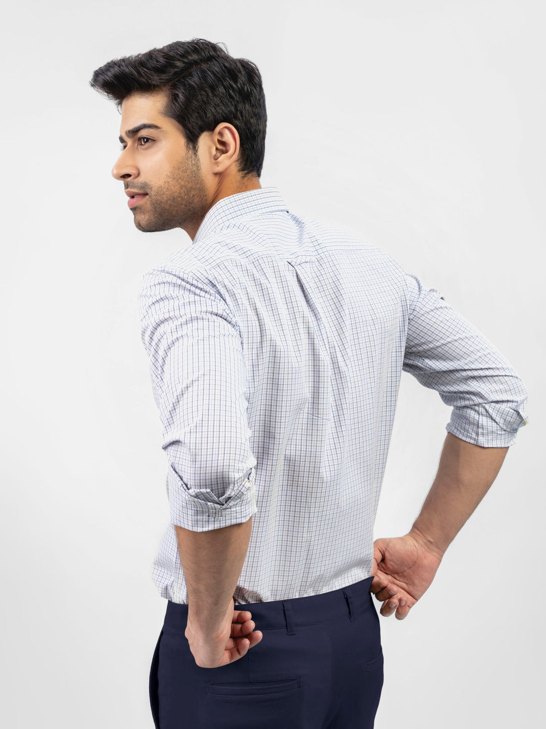 Brumano Ready To Wear Shirts Men 1 Piece Cotton Blue & Beige Checkered Formal Shirt 0-31-024-2357 - Summer Collection