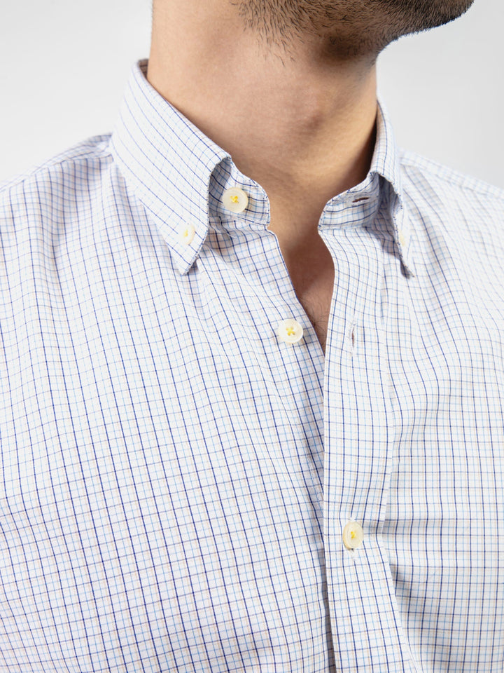 Brumano Ready To Wear Shirts Men 1 Piece Cotton Blue & Beige Checkered Formal Shirt 0-31-024-2357 - Summer Collection