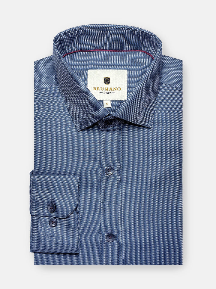 Brumano Ready To Wear Shirts Men 1 Piece Cotton Blue & Black Dobby Structured Shirt 0-32-025-4541 - Summer Collection