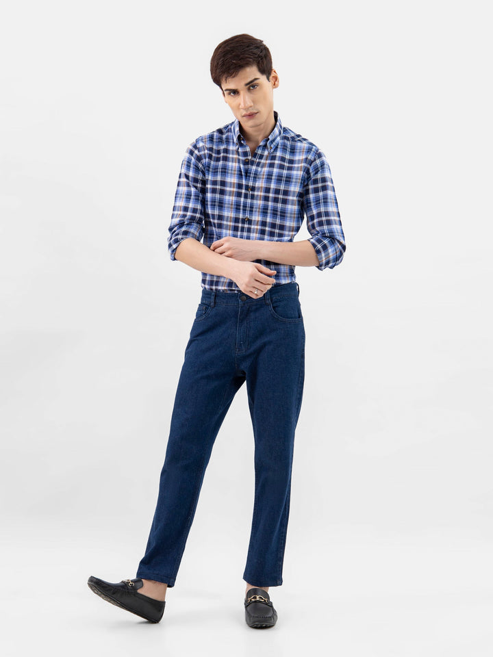 Brumano Ready To Wear Shirts Men 1 Piece Cotton Blue & Black Seersucked Checkered Shirt 0-31-024-3399 - Summer Collection