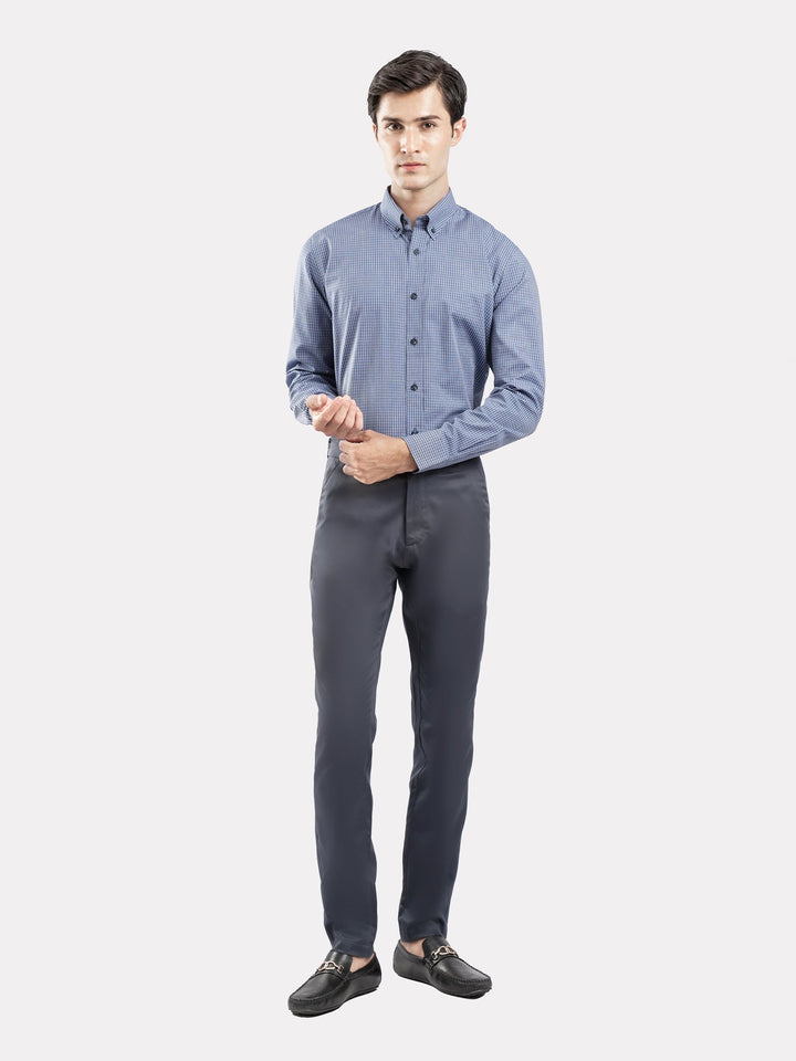 Brumano Ready To Wear Shirts Men 1 Piece Cotton Blue & Grey Gingham Button Down Shirt 0-31-025-4698 - Summer Collection