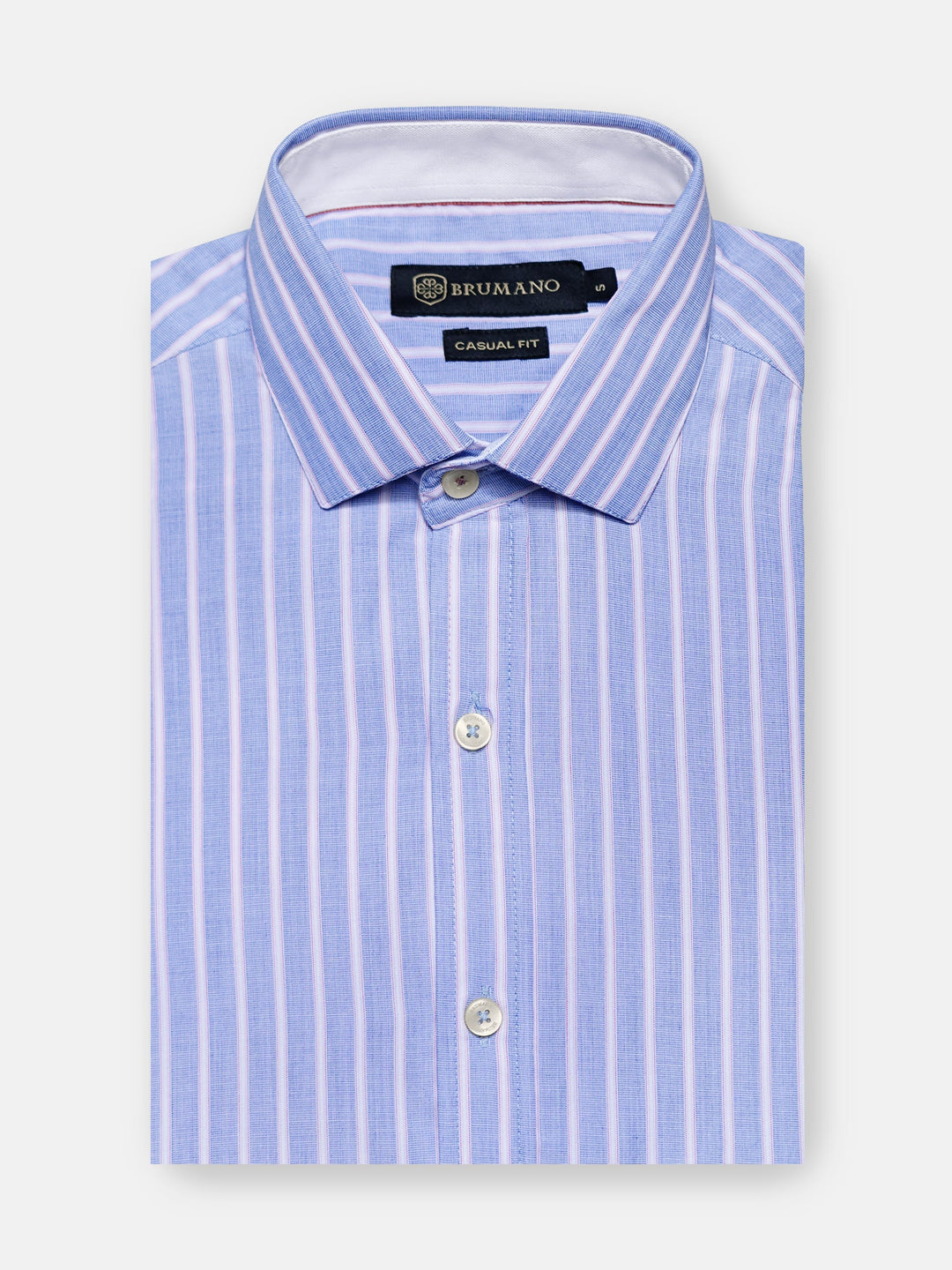 Brumano Mens RTW Solids Cotton Shirt Blue N Pink Striped Casual Collection