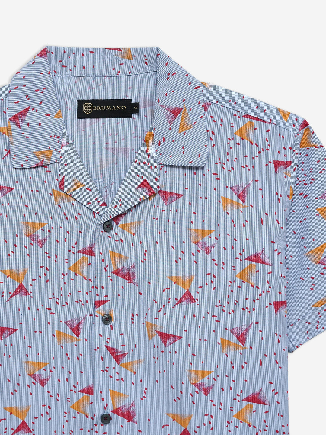 Brumano Ready To Wear Shirts Men 1 Piece Cotton Blue & Red Abstract Printed Half Sleeve Cuban Collar Shirt 0-33-024-3237 - Summer Collection