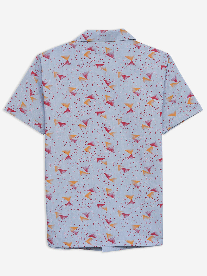 Brumano Ready To Wear Shirts Men 1 Piece Cotton Blue & Red Abstract Printed Half Sleeve Cuban Collar Shirt 0-33-024-3237 - Summer Collection