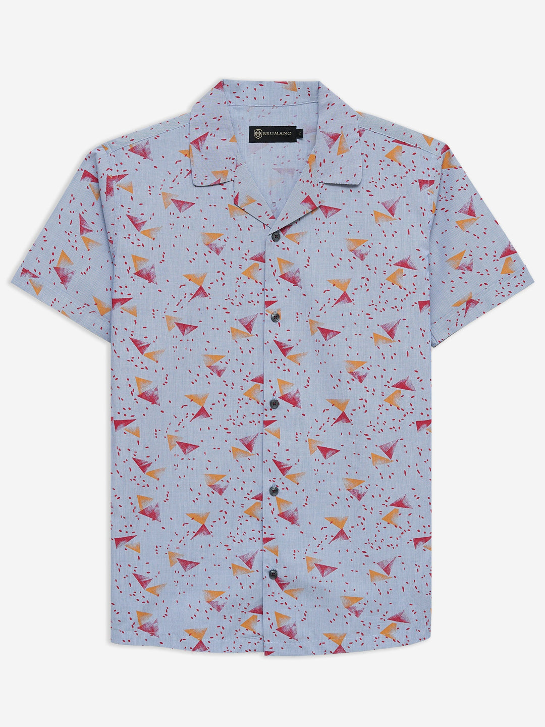 Brumano Ready To Wear Shirts Men 1 Piece Cotton Blue & Red Abstract Printed Half Sleeve Cuban Collar Shirt 0-33-024-3237 - Summer Collection