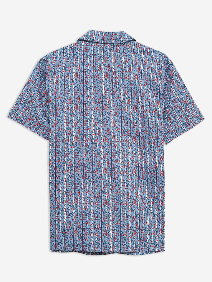 Brumano Ready To Wear Shirts Men 1 Piece Cotton Blue & Red Printed Half Sleeve Cuban Collar Shirt 0-33-024-3225 - Summer Collection