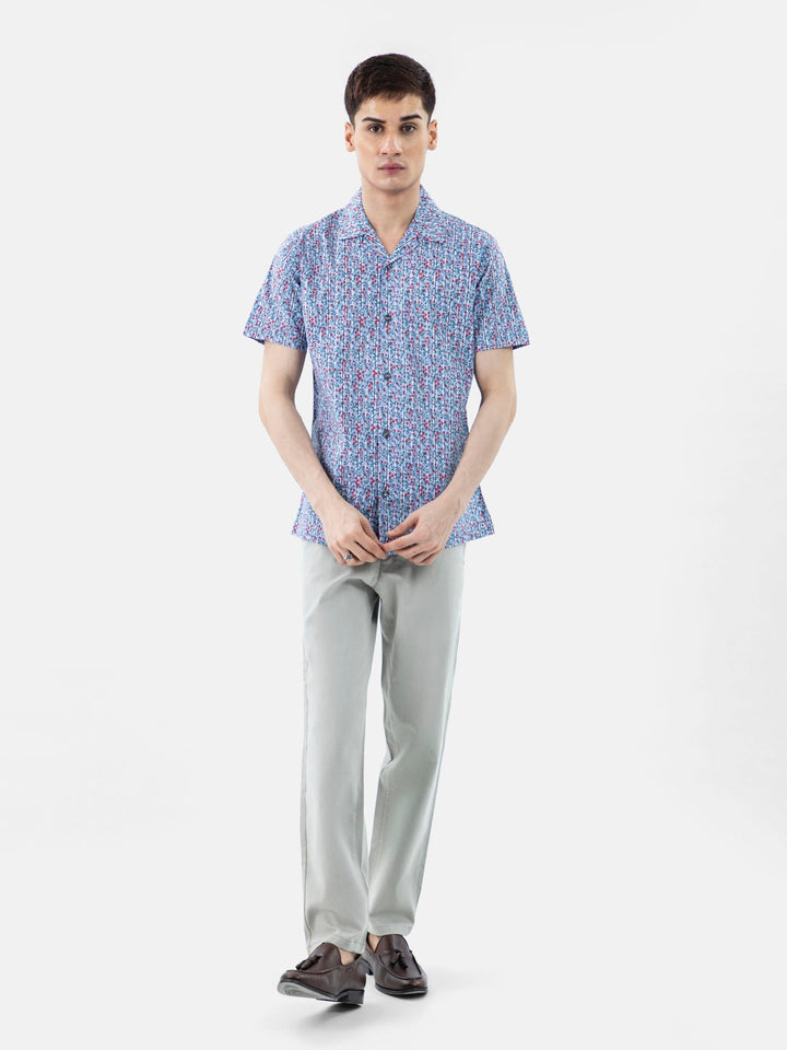 Brumano Ready To Wear Shirts Men 1 Piece Cotton Blue & Red Printed Half Sleeve Cuban Collar Shirt 0-33-024-3225 - Summer Collection