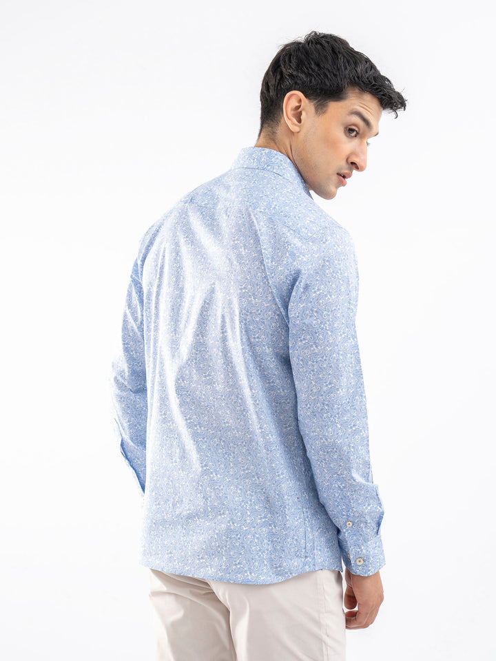 Brumano Ready To Wear Shirts Men 1 Piece Cotton Blue & White Paisley Printed Shirt 0-31-025-3658 - Summer Collection