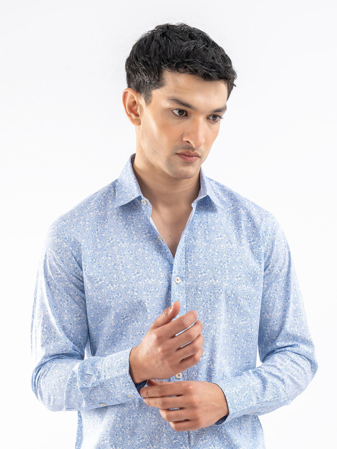 Brumano Ready To Wear Shirts Men 1 Piece Cotton Blue & White Paisley Printed Shirt 0-31-025-3658 - Summer Collection