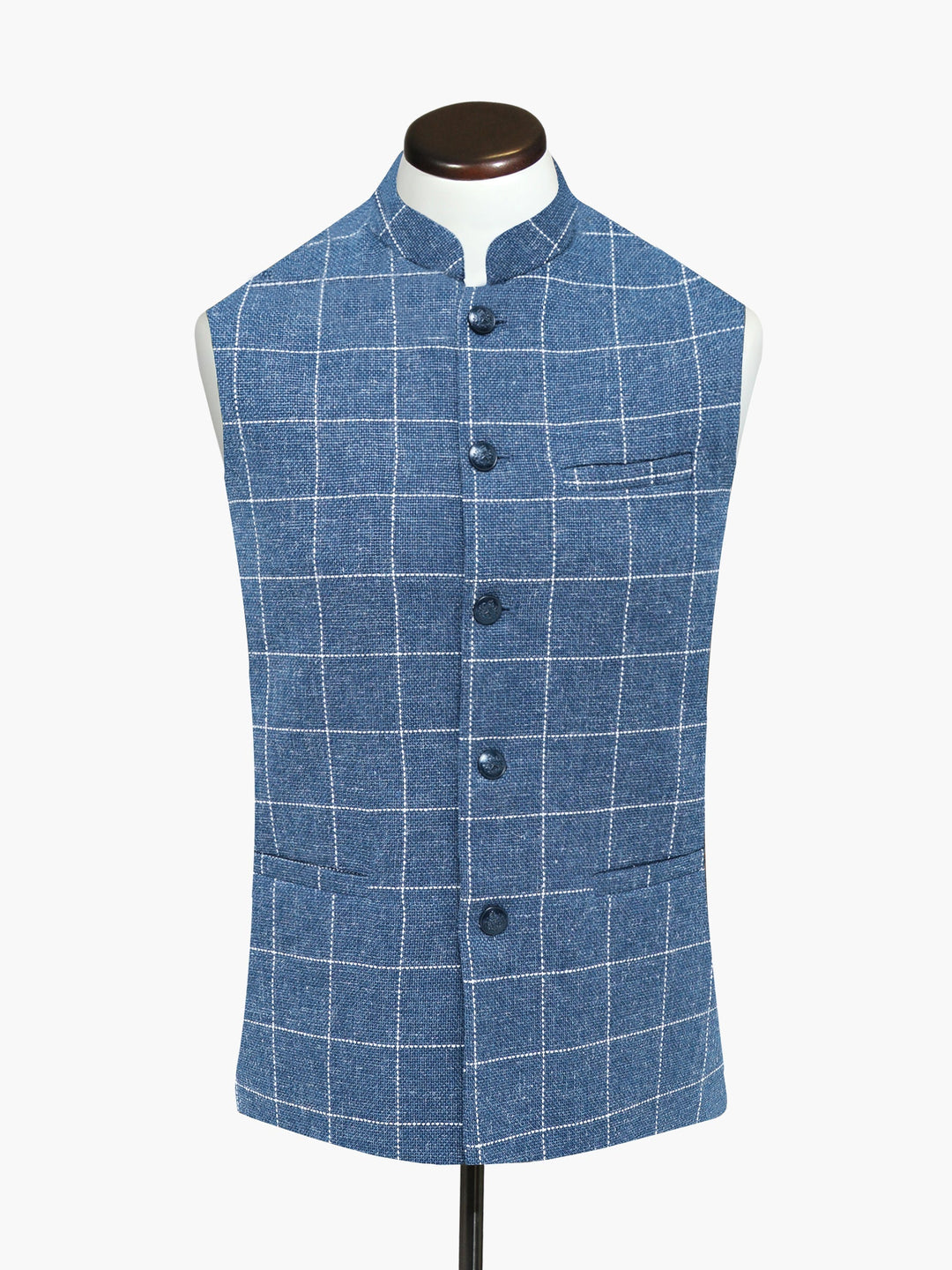 Brumano Mens Waist Coats RTW Solids Cotton Waistcoat Blue N White Sartoria Casual Collection