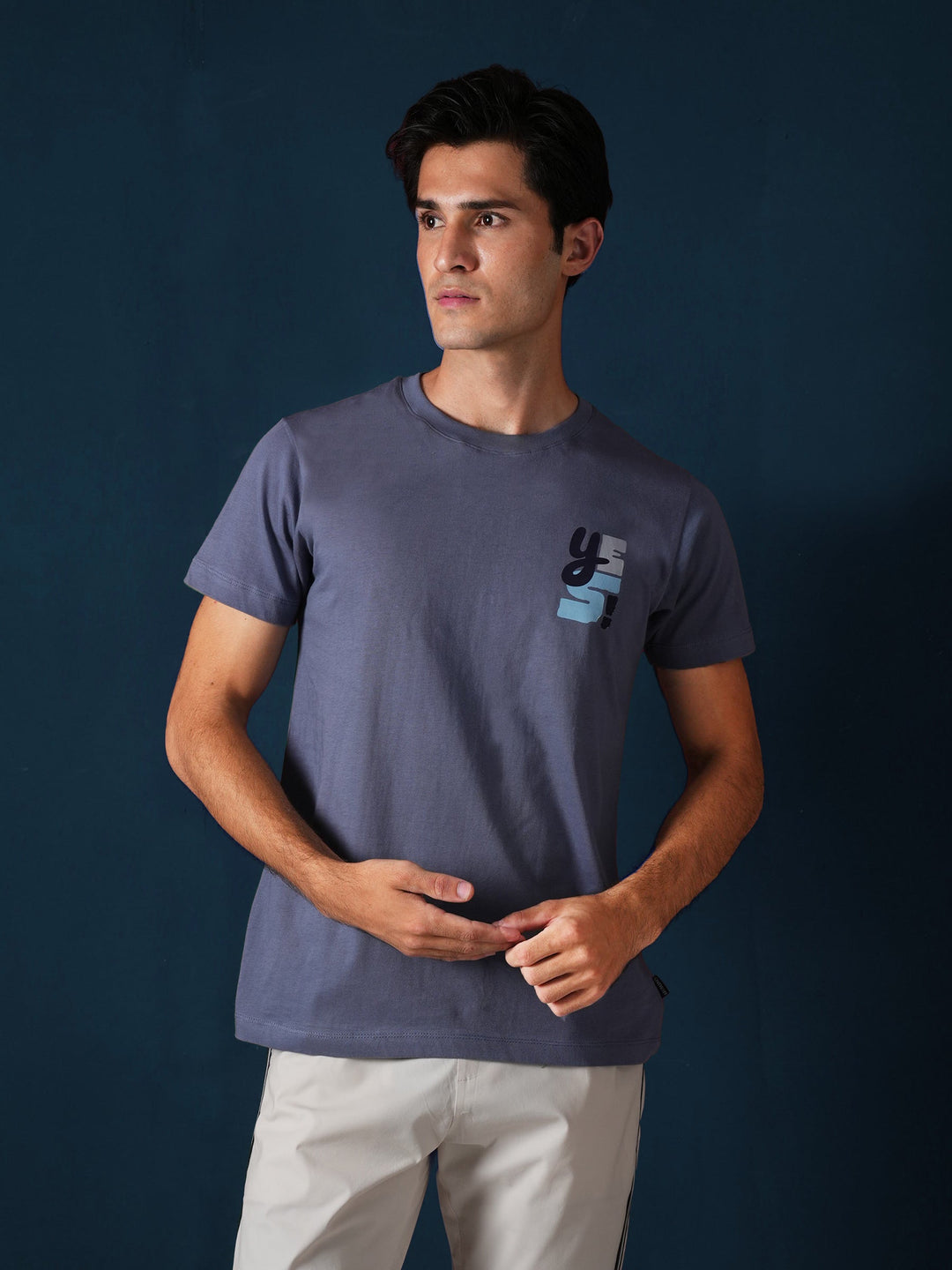Brumano Mens T-Shirt RTW Solids Cotton Bluish Grey Graphics Casual Collection