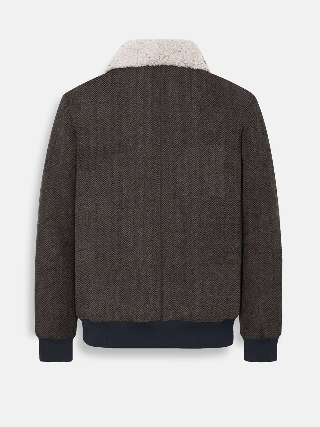 Brumano Mens RTW Solids Wool Jacket Brown Blended Beige Sherpa Collar Winter Collection