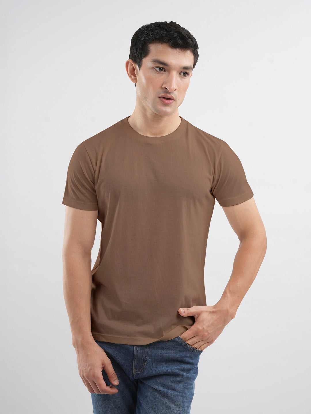 Brumano Mens T-Shirt RTW Solids Cotton Brown Basic Tee Casual Collection