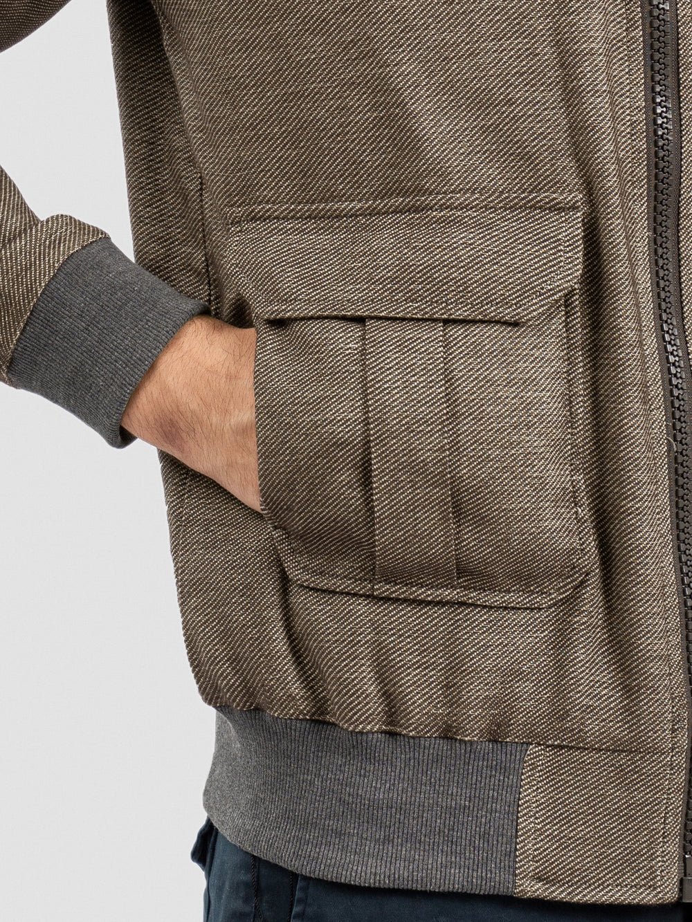 Brumano Mens RTW Solids Cotton 1 Piece Brown Jacket With Cargo Pocket Winter Collection