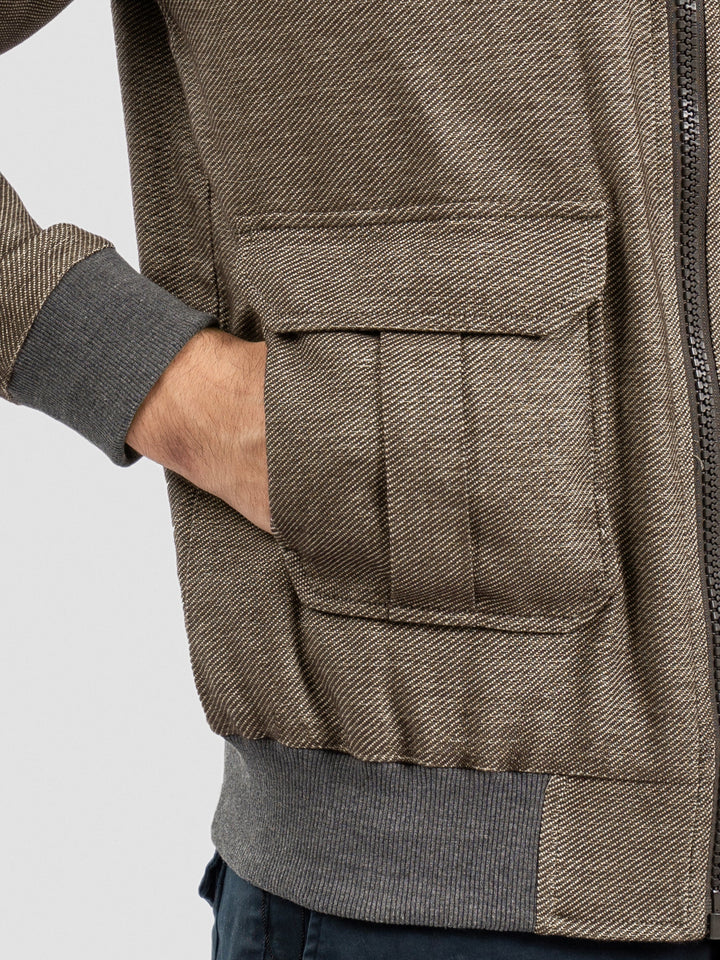 Brumano Mens RTW Solids Cotton 1 Piece Brown Jacket With Cargo Pocket Winter Collection