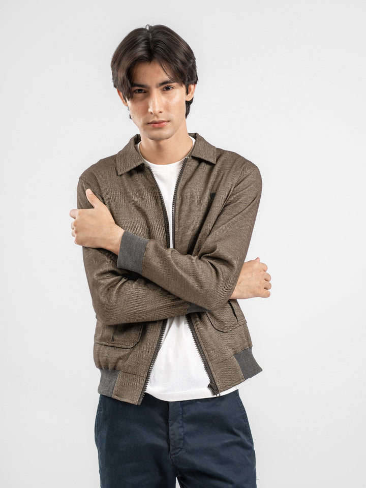 Brumano Mens RTW Solids Cotton 1 Piece Brown Jacket With Cargo Pocket Winter Collection