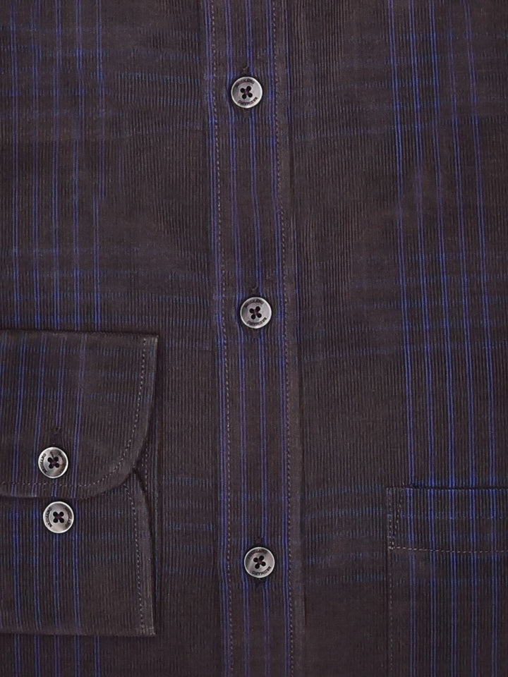 Brumano Ready To Wear Shirts Men 1 Piece Cotton Brown Corduroy Checkered Shirt Exclusive 0-32-023-2110 - Summer Collection