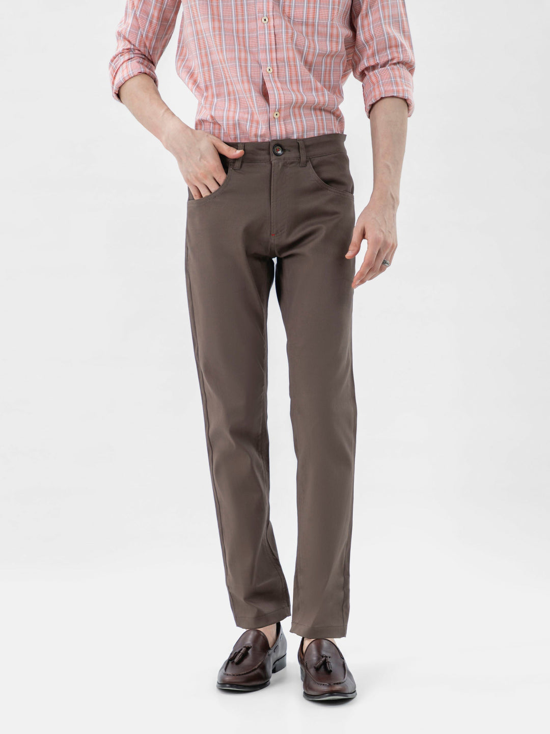 Brumano Solids Dobby Trouser Brown Dobby Structured Five Pocket Trouser