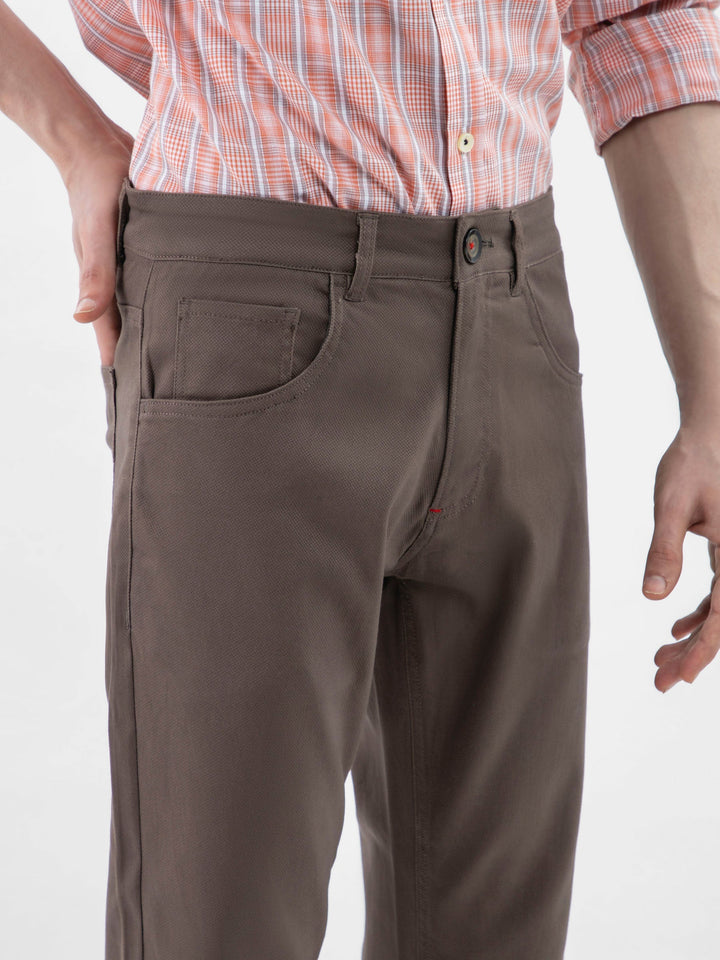 Brumano Solids Dobby Trouser Brown Dobby Structured Five Pocket Trouser