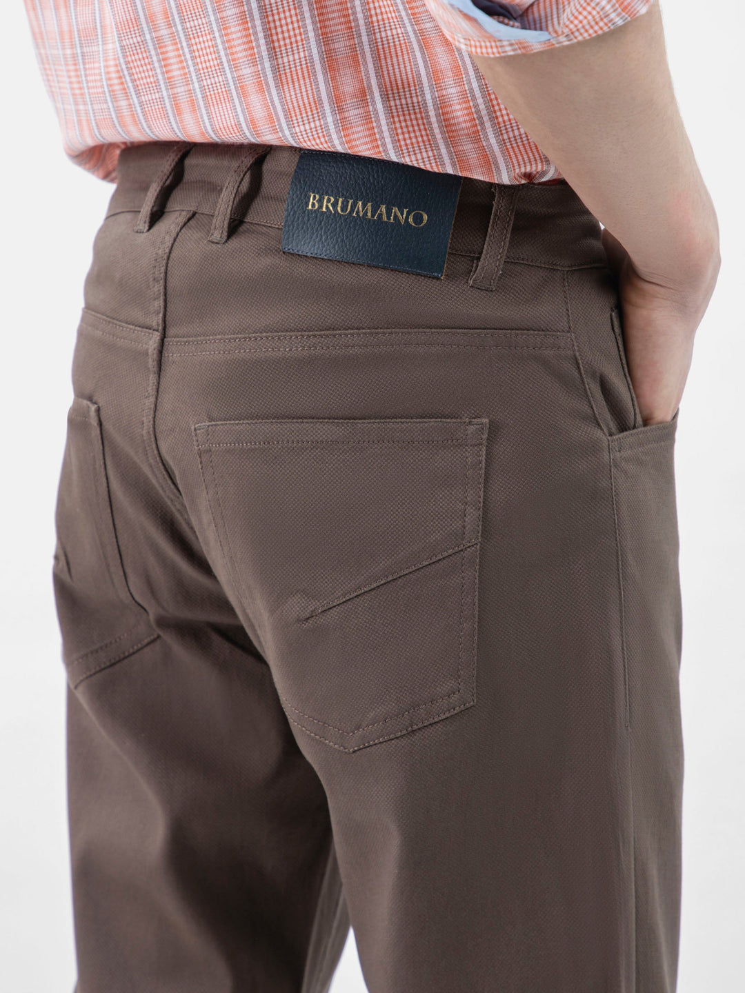 Brumano Solids Dobby Trouser Brown Dobby Structured Five Pocket Trouser