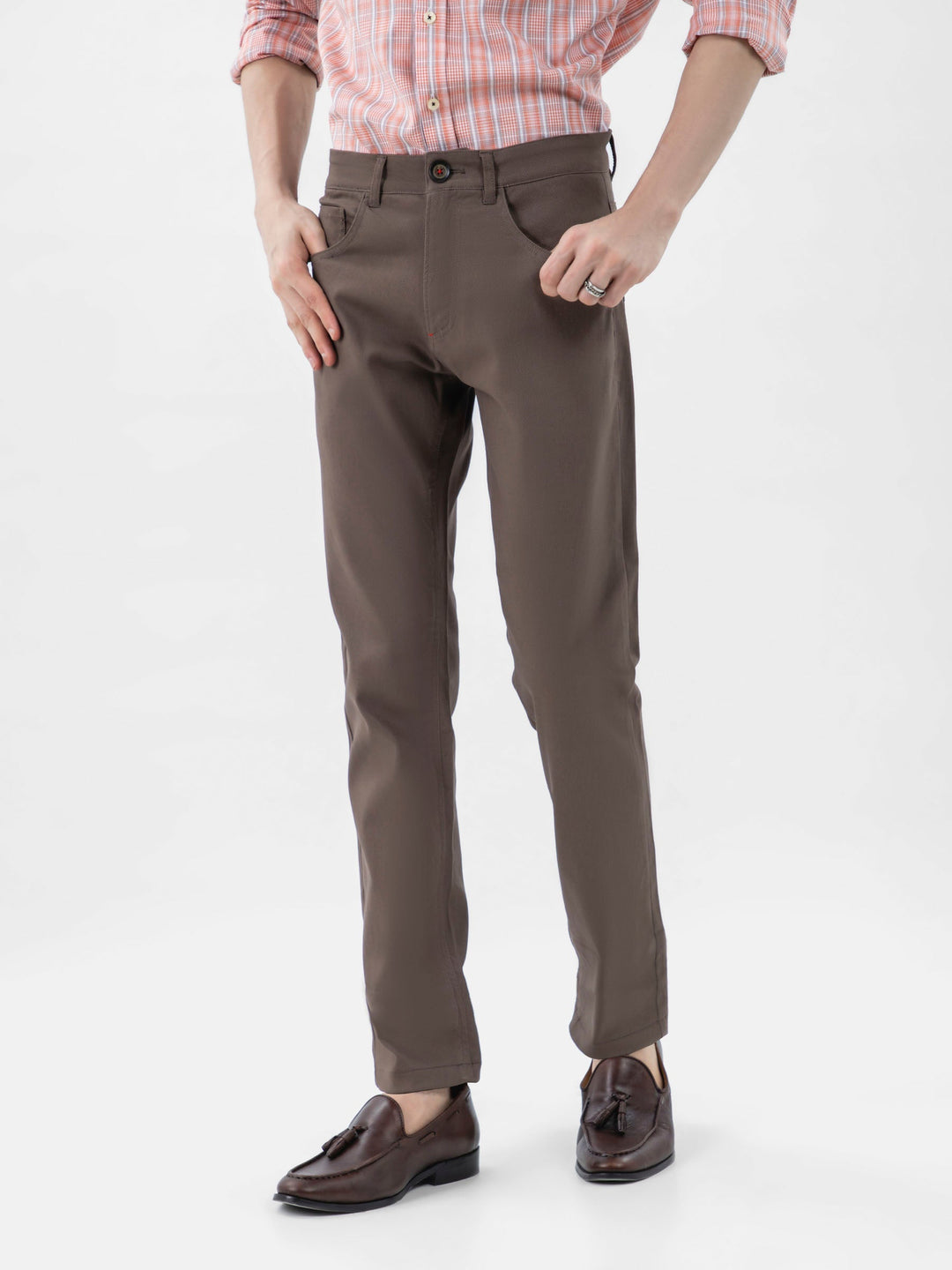 Brumano Mens Trouser RTW Solids Cotton Brown Structured Five Pocket Casual Collection