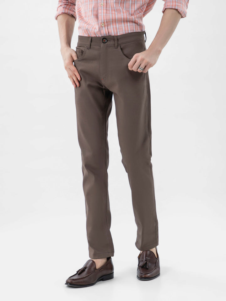 Brumano Solids Dobby Trouser Brown Dobby Structured Five Pocket Trouser
