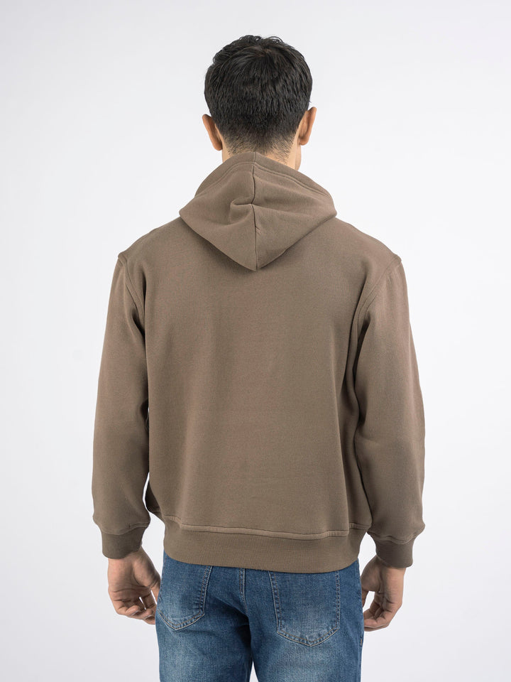 Brumano Mens RTW Solids Cotton 1 Piece Brown Relaxed Fit Hoodie Winter Collection