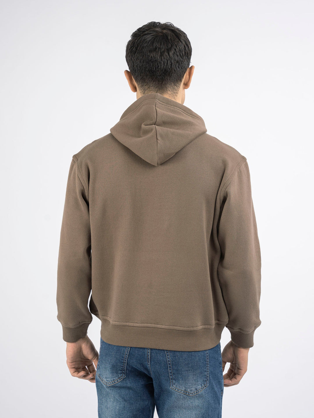 Brumano Embroidered Fleece Brown Embroidered Relaxed Fit Hoodie - Winter Collection