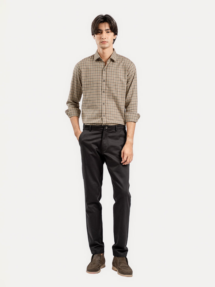 Brumano Ready To Wear Shirts Men 1 Piece Cotton Brown Flannel Gingham Checkered Shirt 0-31-025-4468 - Summer Collection