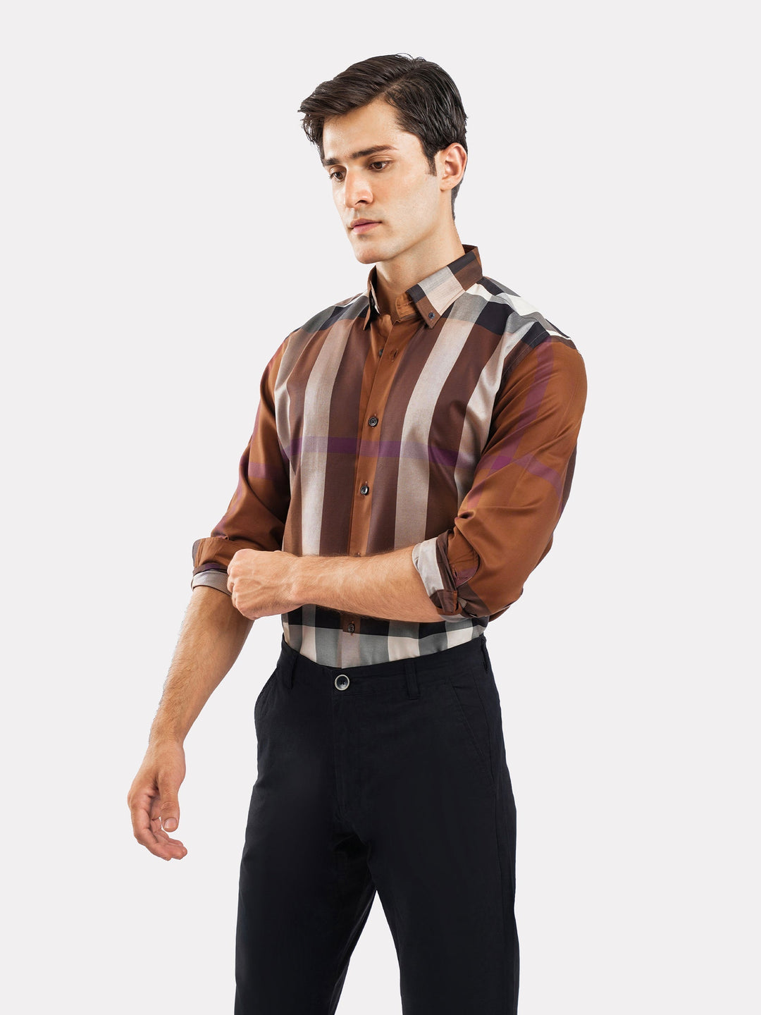 Brumano Ready To Wear Shirts Men 1 Piece Cotton Brown Large Checkered Shirt 0-31-025-4534 - Summer Collection