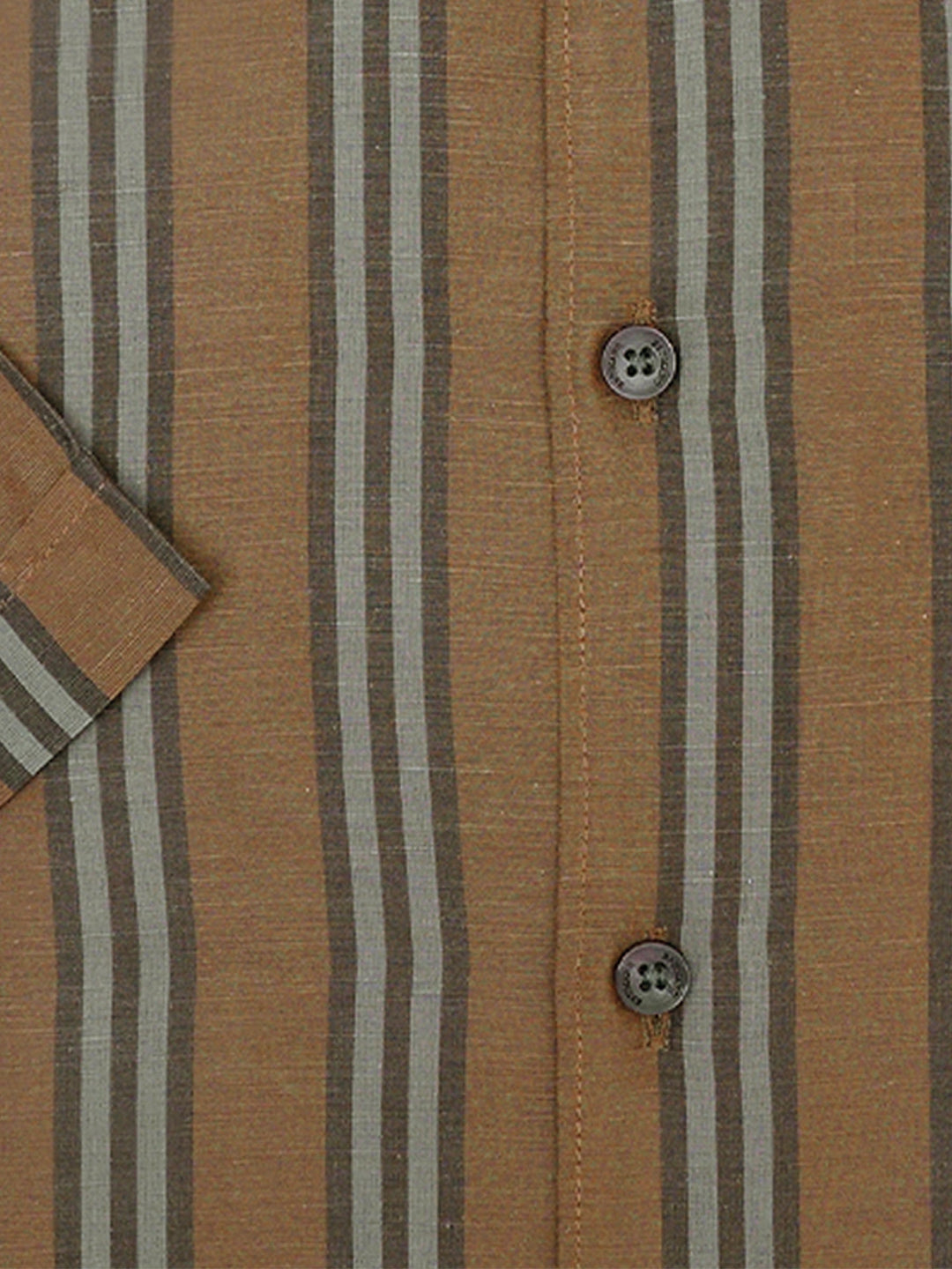 Brumano Ready To Wear Shirts Men 1 Piece Cotton Brown Linen Blended Striped Half Sleeve Shirt 0-33-025-3377 - Summer Collection