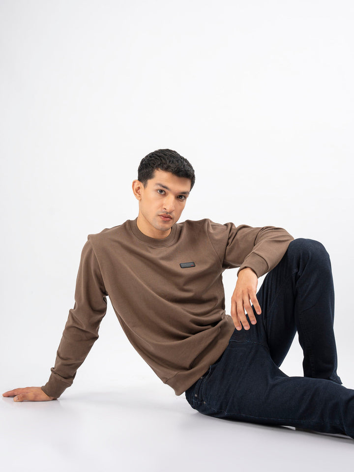 Brumano Ready To Wear Solids Cotton 1 Piece Men Brown Long Sleeve Crew neck Sweatshirt 0-45-024-4217 - Winter Collection