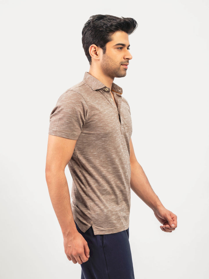 Brumano  Solids Cotton Polo Brown Mercerized Pique Polo With Cutaway Collar