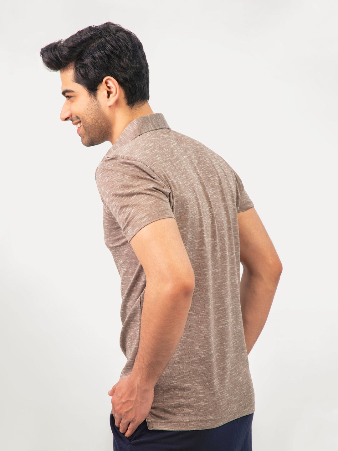 Brumano  Solids Cotton Polo Brown Mercerized Pique Polo With Cutaway Collar