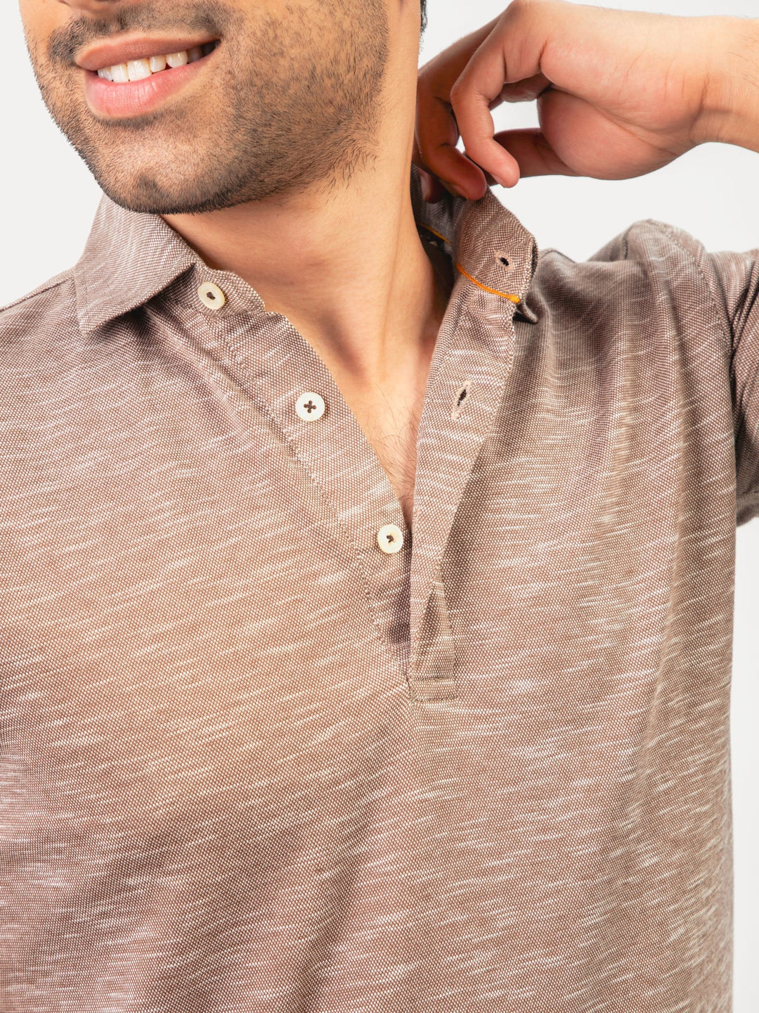 Brumano  Solids Cotton Polo Brown Mercerized Pique Polo With Cutaway Collar